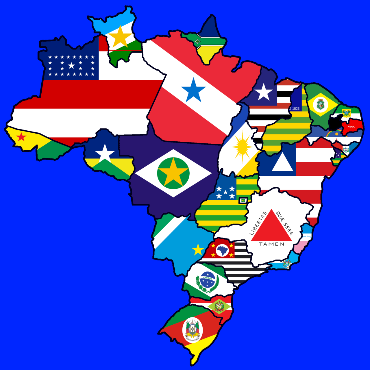 Mapa do Brasil com as bandeiras dos estados, imagem ilustrativa (não é o mapa do resultado)
